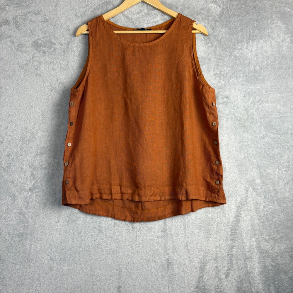 Linen Top Side Button XL Rust Orange Made in Italy Minimalist Lagenlook Artsy